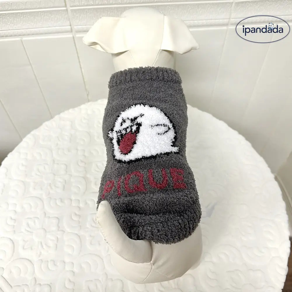 ゴースト キノコ ネコ 犬 ペット 小型動物 快適 服 ソフト ふわふわ 半分 フリース ID2864