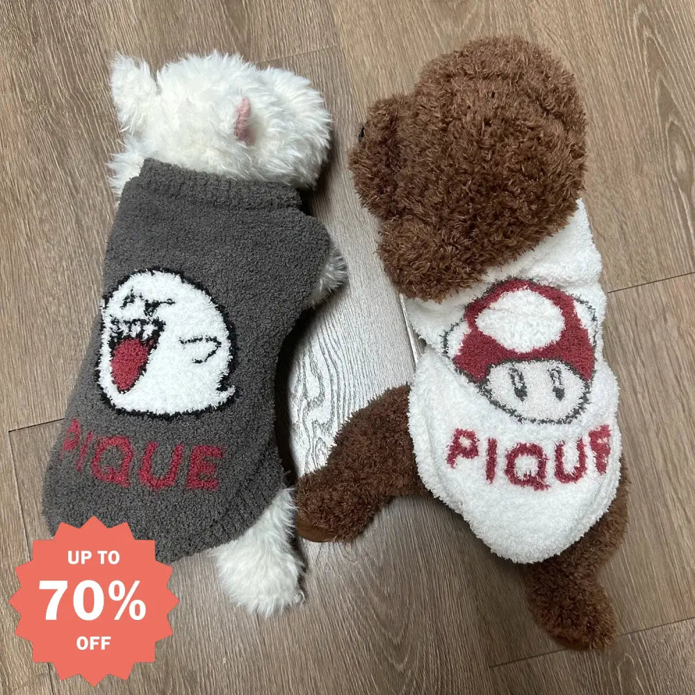 ゴースト キノコ ネコ 犬 ペット 小型動物 快適 服 ソフト ふわふわ 半分 フリース ID2864