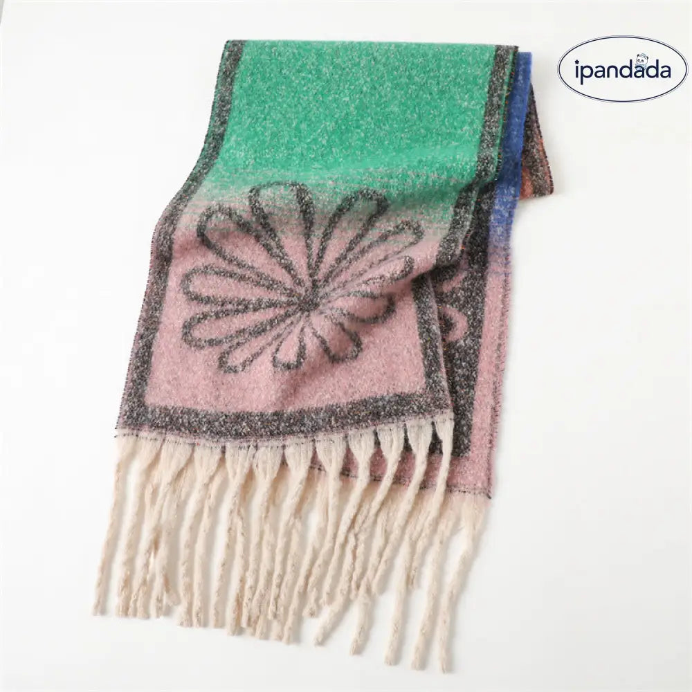 グラデーション 保温 ショール ネックウォーマー 秋冬 ファッショナブル マルチウェイ フリンジ スカーフ ID3594