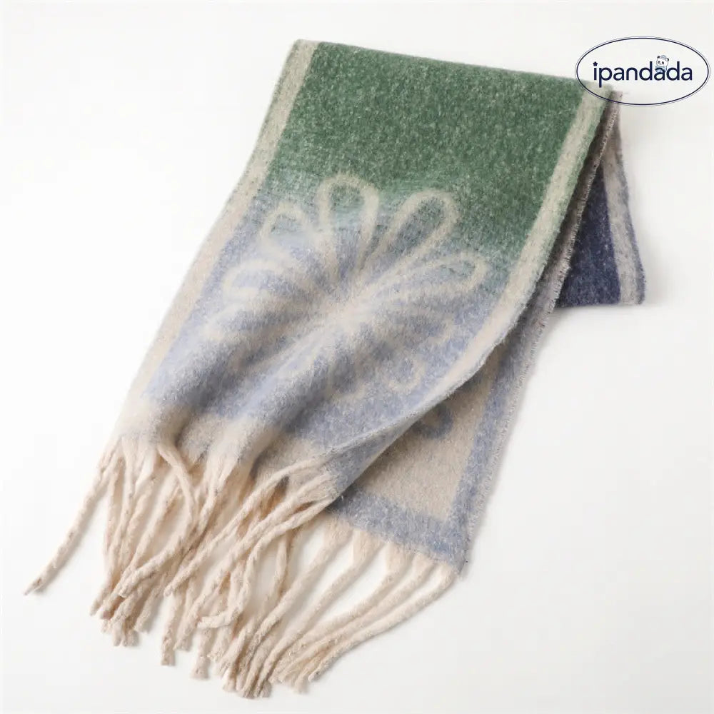 グラデーション 保温 ショール ネックウォーマー 秋冬 ファッショナブル マルチウェイ フリンジ スカーフ ID3594