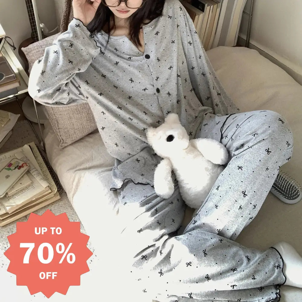 グレー レディース パジャマ 可愛い 前開き 春 夏 秋 新作 長袖 長ズボン Vネック デザイン ブランド ルームウェア セットアップ ID4551 グレー / M レディース＞セットアップ