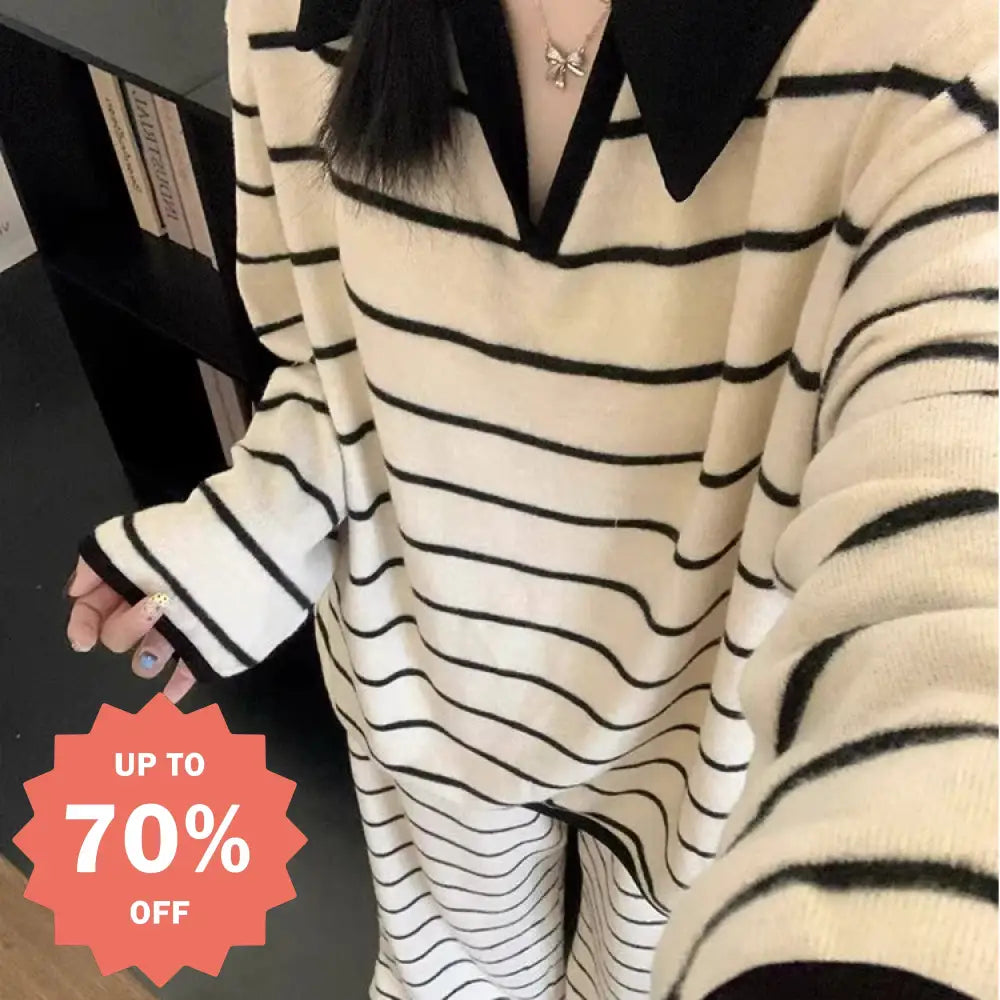 韓国風 バイカラー ストライプ 長袖 パジャマ レディース 春用 新作 ゆったり ラウンジウェア 外出可 セットアップ ID4503