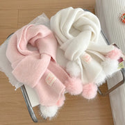韓国風 フリース ボンボン スカーフ レディース 冬用 保温 ベーシック ニット ネックウォーマー 厚手 アクセント ストール ID3390