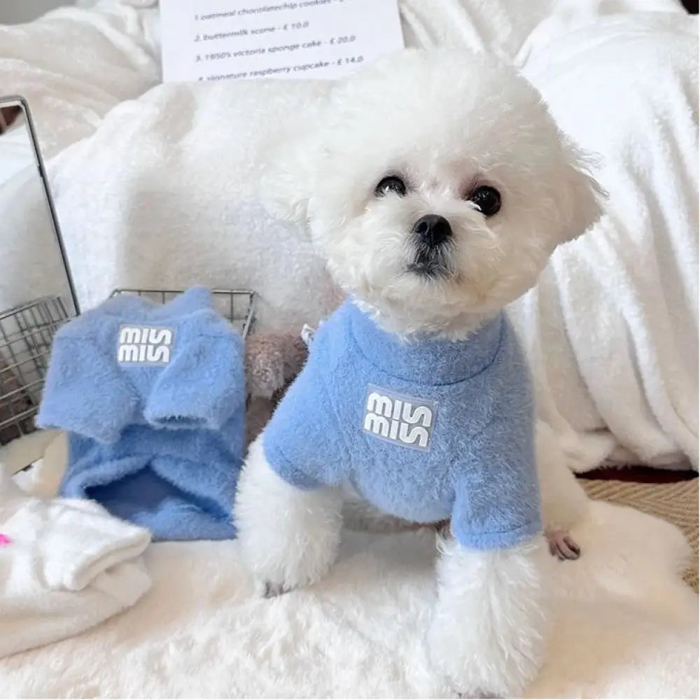 韓国風 ふわふわ ニット セーター ペット犬 シュナウザー ポメラニアン ビション フリーゼ ネコ 秋冬 ウェア 保温 インナー ID2892 ブルー / S