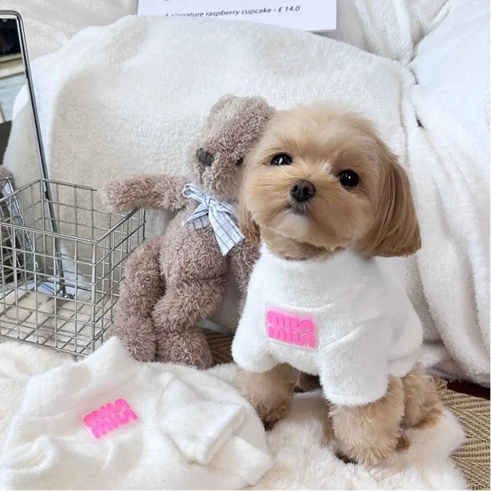 韓国風 ふわふわ ニット セーター ペット犬 シュナウザー ポメラニアン ビション フリーゼ ネコ 秋冬 ウェア 保温 インナー ID2892 ホワイト / S