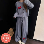 韓国風 インスタ シンプル リボン ストライプ プリント パジャマ レディース 春 秋 ルーズ 快適 ホームウェア 2点セット ゆったり 柔らかい 着心地 おしゃれ ナチュラル 自宅用 リラックス 綿素材 寝具 カジュアル 薄手 季節 レディースウェア ルームウェア ID2186