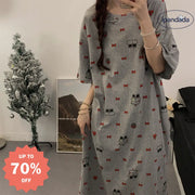 ID608 韓国風 かわいい ハローキティ 夏用 寝巻きワンピース 半袖 インスタ映え ゆったり カートゥーン ミディ丈 丸首 学生 パジャマ ルームウェア レディース＞ワンピース
