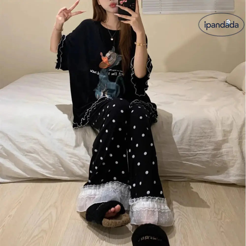 韓国風 可愛い カートゥーン 半袖 パジャマ レディース 春夏 新作 ルームウェア セット ID4416