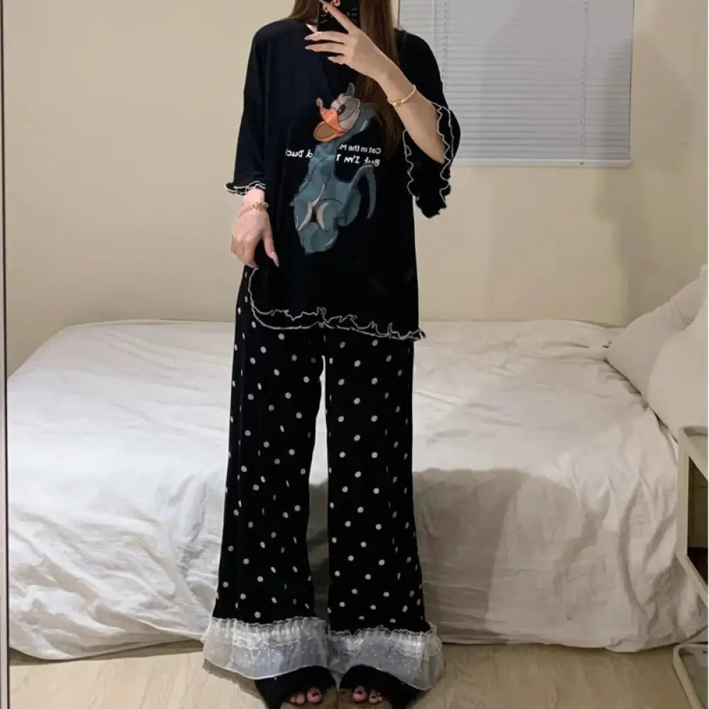 韓国風 可愛い カートゥーン 半袖 パジャマ レディース 春夏 新作 ルームウェア セット ID4416 写真通り / S