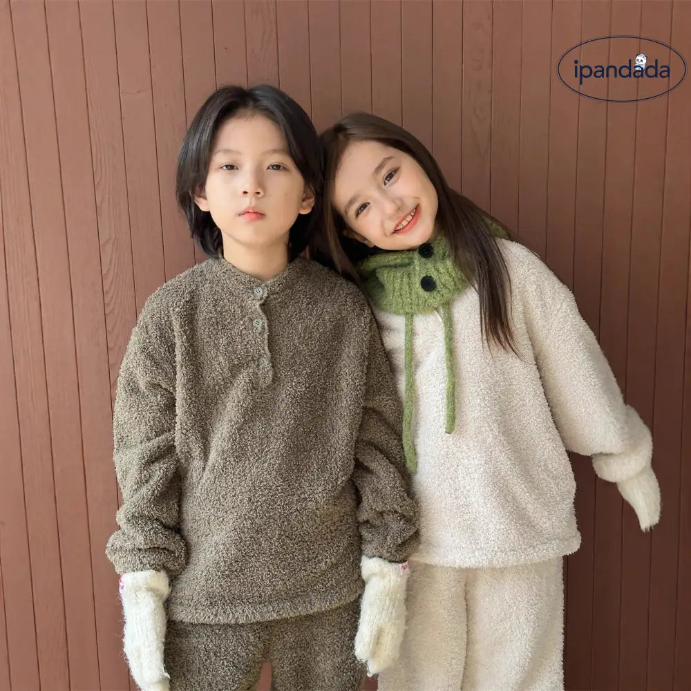 韓国風 キッズ 快適 ストライプ ルームウェア 男の子 女の子 保温 クラウドフリース セット ID3547