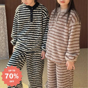 韓国風 キッズ 快適 ストライプ ルームウェア 男の子 女の子 保温 クラウドフリース セット ID3547