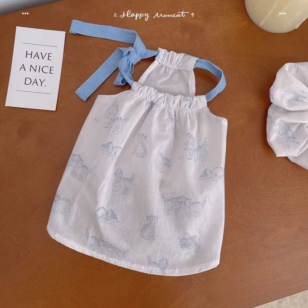 ID1357 韓国風 綿100% ストラップ付き ビション対応 ホームドレス 薄手軽量 ふわふわ肌触り 通気性抜群 抗菌 おしゃれ かわいい ホワイト / XS ペット用品＞ウェア