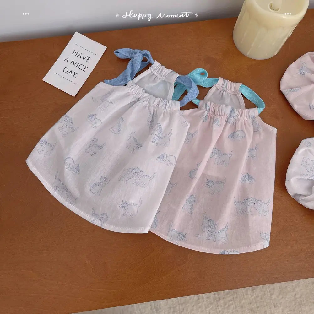 ID1357 韓国風 綿100% ストラップ付き ビション対応 ホームドレス 薄手軽量 ふわふわ肌触り 通気性抜群 抗菌 おしゃれ かわいい