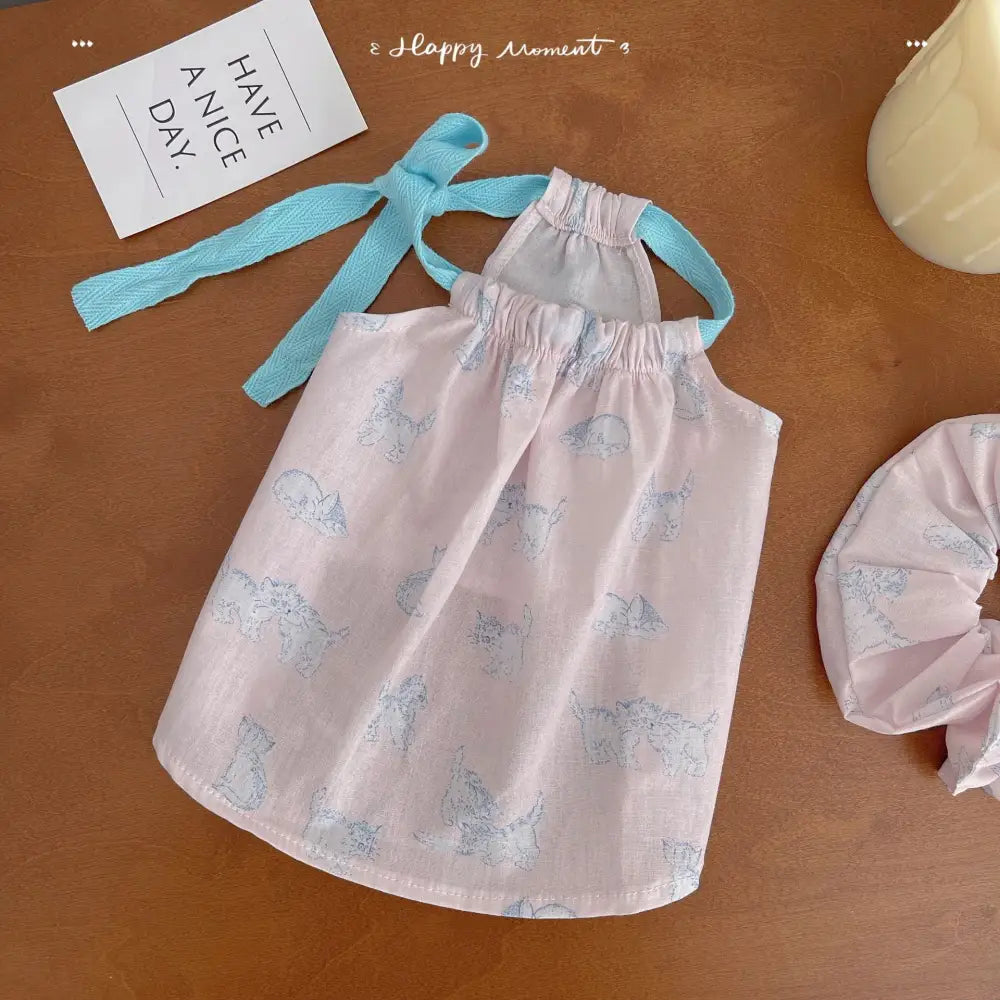 ID1357 韓国風 綿100% ストラップ付き ビション対応 ホームドレス 薄手軽量 ふわふわ肌触り 通気性抜群 抗菌 おしゃれ かわいい ピンク / XS ペット用品＞ウェア