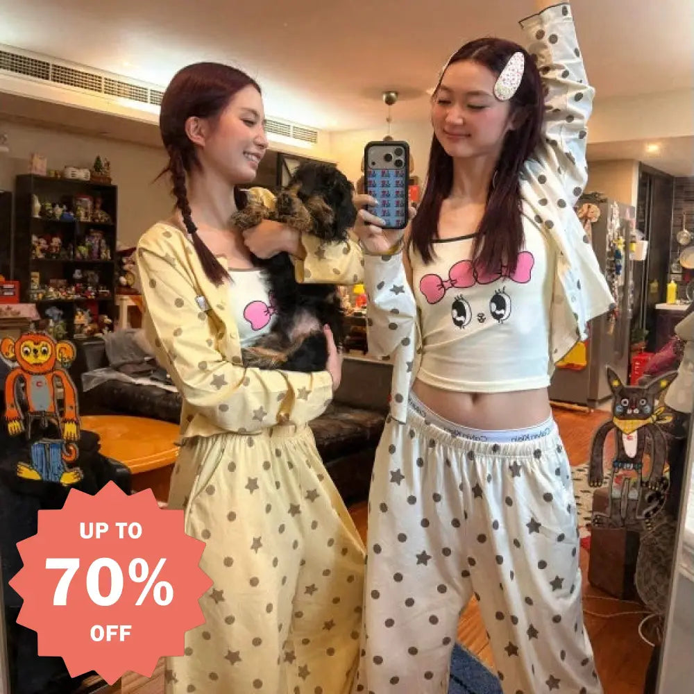 【韓国風】 パジャマ レディース 3点セット 水玉 ドット プリント かわいい 春秋 新作 長袖 キャミソール パンツ セット おしゃれ 部屋着 兼用 プレゼント ギフト ID4633 ホワイト / S レディース＞セットアップ