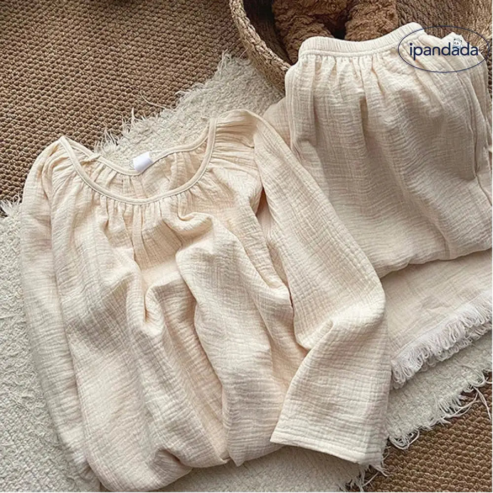 韓国風 パジャマ レディース 春秋 コットン 無地 長袖 ロングパンツ ルームウェア セット ID4410