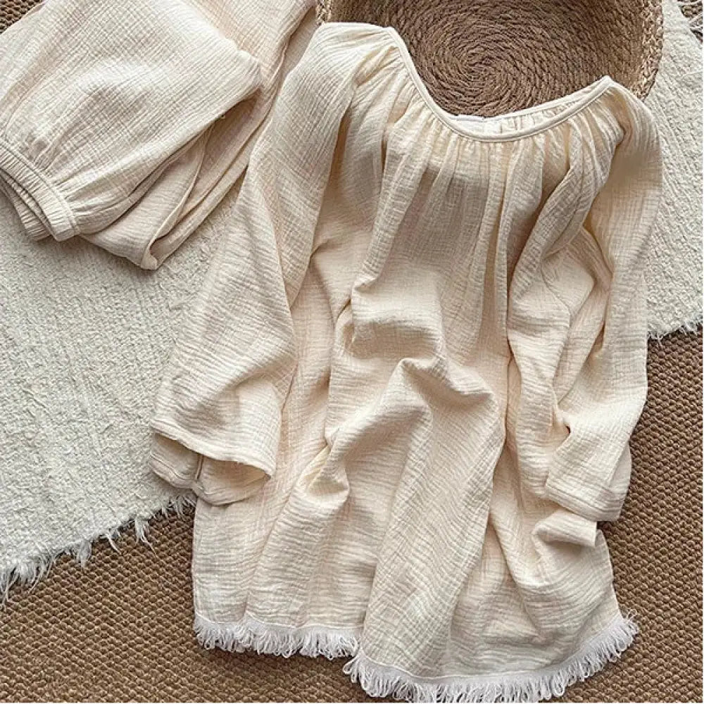 韓国風 パジャマ レディース 春秋 コットン 無地 長袖 ロングパンツ ルームウェア セット ID4410 写真通り / S