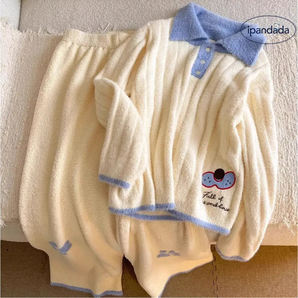 韓国風 パジャマ レディース 冬用 保温 裏起毛 厚手 長袖 長ズボン ゆったり ルームウェア セットアップ ID3370