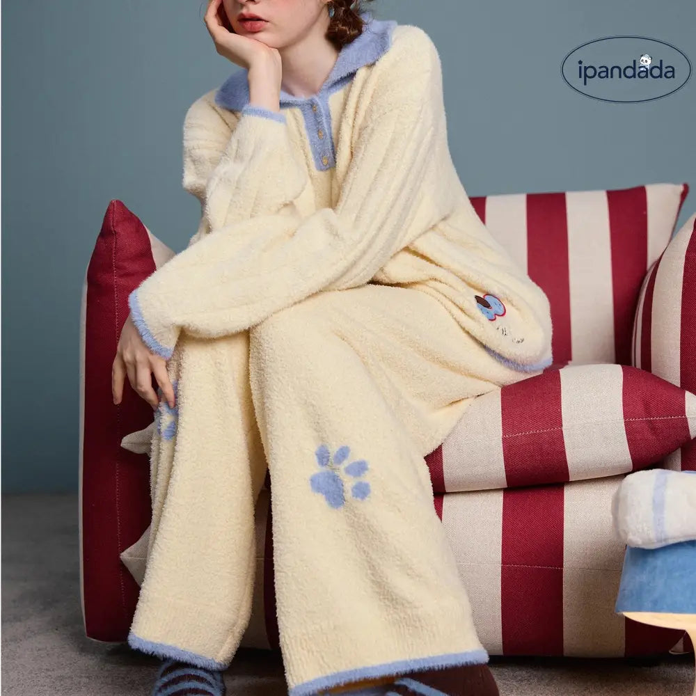 韓国風 パジャマ レディース 冬用 保温 裏起毛 厚手 長袖 長ズボン ゆったり ルームウェア セットアップ ID3370