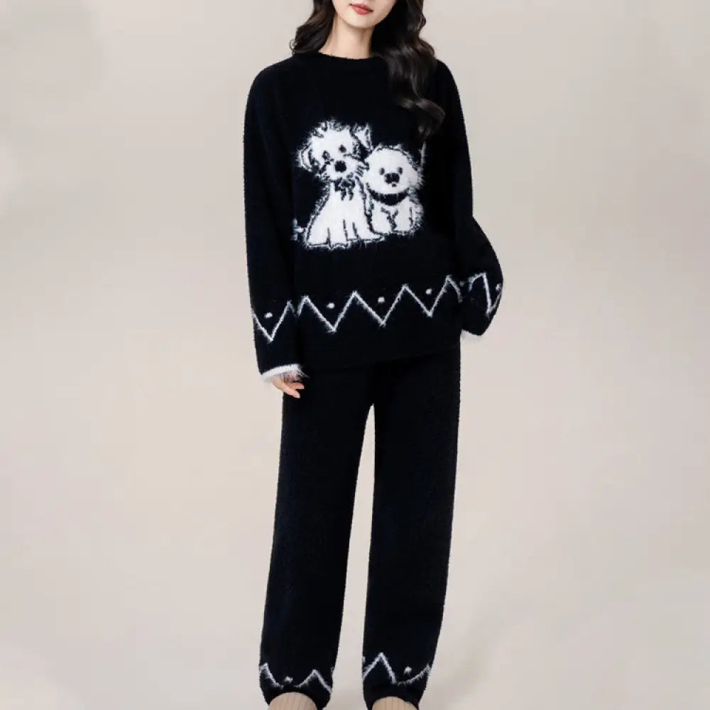 韓国風 秋冬 レディース フリース パジャマ かわいい 可愛い 暖かい あったか ふわもこ モコモコ 長袖 冬用 ルームウェア 保温 ID3715 ブラック / フリー レディース＞セットアップ