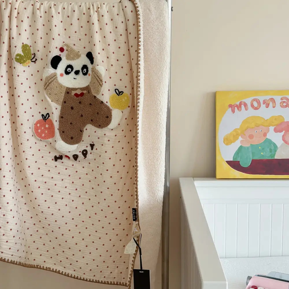 韓国風 全棉 ダブルガーゼ フリース カートゥーン 刺繍タオル 三角針工芸 小型ブランケット ID2636 タイプ⑥ / 120*150cm
