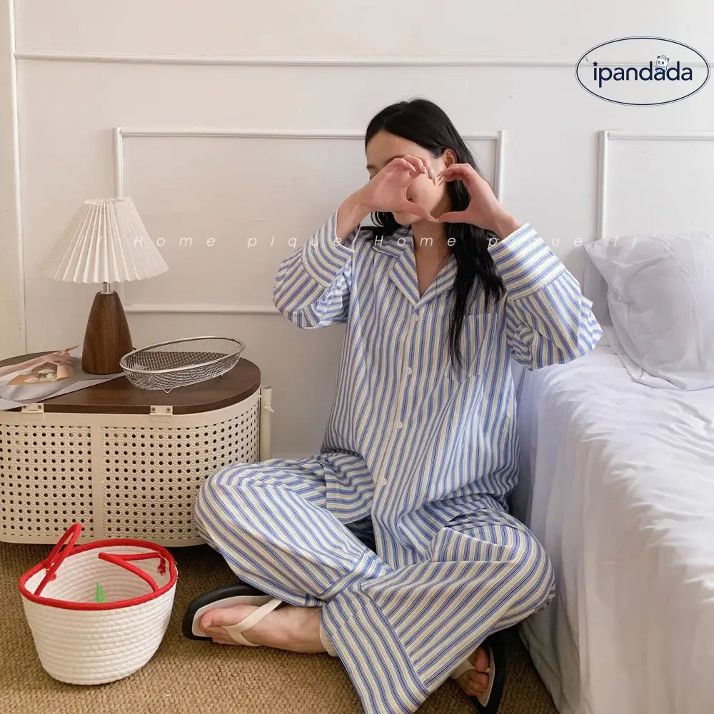 韓国風 レディース 春夏 ストライプ シンプル 女性 女性用 ゆったり 大きいサイズ ルームウェア 上下セット 着心地 肌触り 部屋着 セットアップ 部屋ぎ ID4644 レディース＞セットアップ