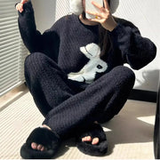 韓国風 少女 可愛い 小兔 パジャマ レディース 秋冬 加フリース 加厚 ルームウェア 2点セット ID2618