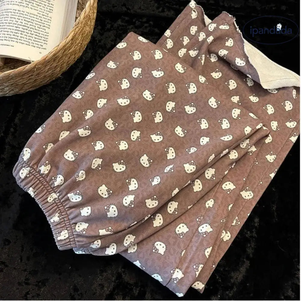 韓国風 スイート キティ猫 シンデレラフリース パジャマ レディース 長袖 部屋着 セット ID3496