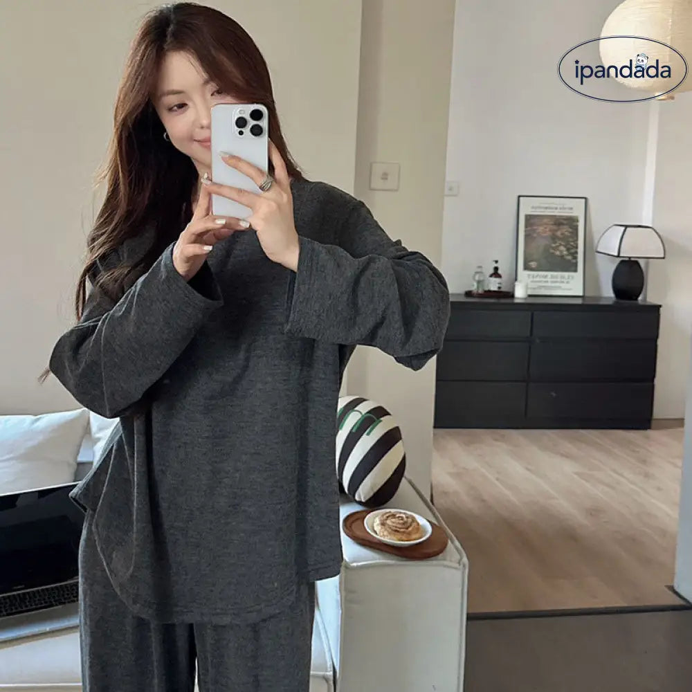 韓国風 ゆったり 2点セット ゆったり パジャマ 部屋着 2点セット レディース パジャマ ルームウェア 長袖 セット 快適 ID4433 レディース＞セットアップ