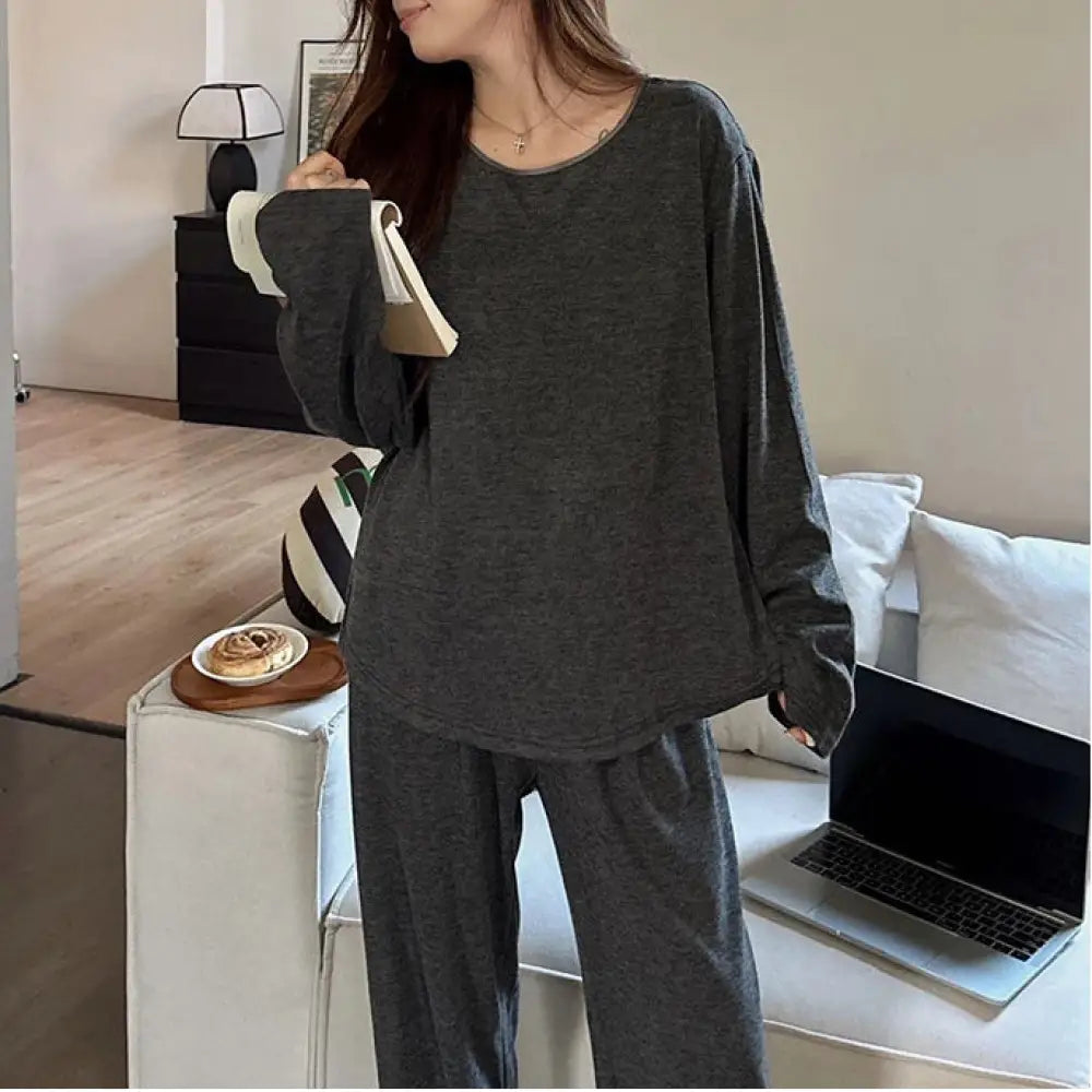 韓国風 ゆったり 2点セット ゆったり パジャマ 部屋着 2点セット レディース パジャマ ルームウェア 長袖 セット 快適 ID4433 レディース＞セットアップ