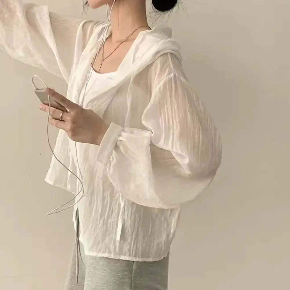 ID1601 韓国風 ゆったり フード付き 薄手 日焼け止め ジャケット レディース 夏 新作 フレッシュ 体型カバー 小柄向け 長袖 トップス