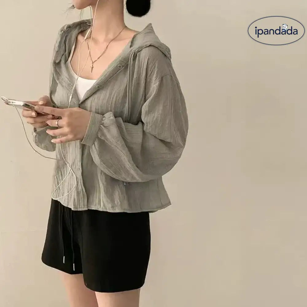 ID1601 韓国風 ゆったり フード付き 薄手 日焼け止め ジャケット レディース 夏 新作 フレッシュ 体型カバー 小柄向け 長袖 トップス