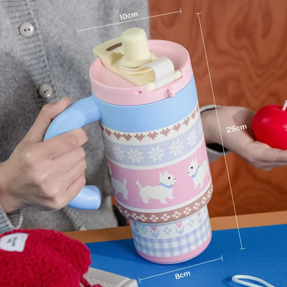 ハンドル付き 保温ボトル 保温 保冷 直飲み 軽量 水筒 ステンレス 可愛い 真空断熱 800ml おしゃれ ID4626 ピンク / 800ml インテリア雑貨＞その他