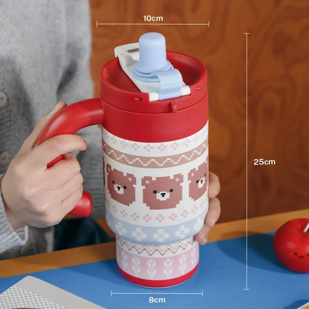 ハンドル付き 保温ボトル 保温 保冷 直飲み 軽量 水筒 ステンレス 可愛い 真空断熱 800ml おしゃれ ID4626 レッド / 800ml インテリア雑貨＞その他