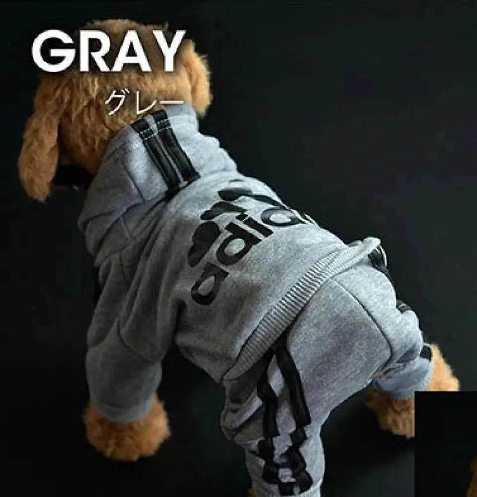 7色展開ドッグウェア 犬服 暖かい 冬服 アディドッグ adidog ペット服 小型犬 パーカー お散歩 オーバーオール 裏起毛 グレー【ステンレスボウル】 / XS(着丈20cm) ペット用品＞ウェア