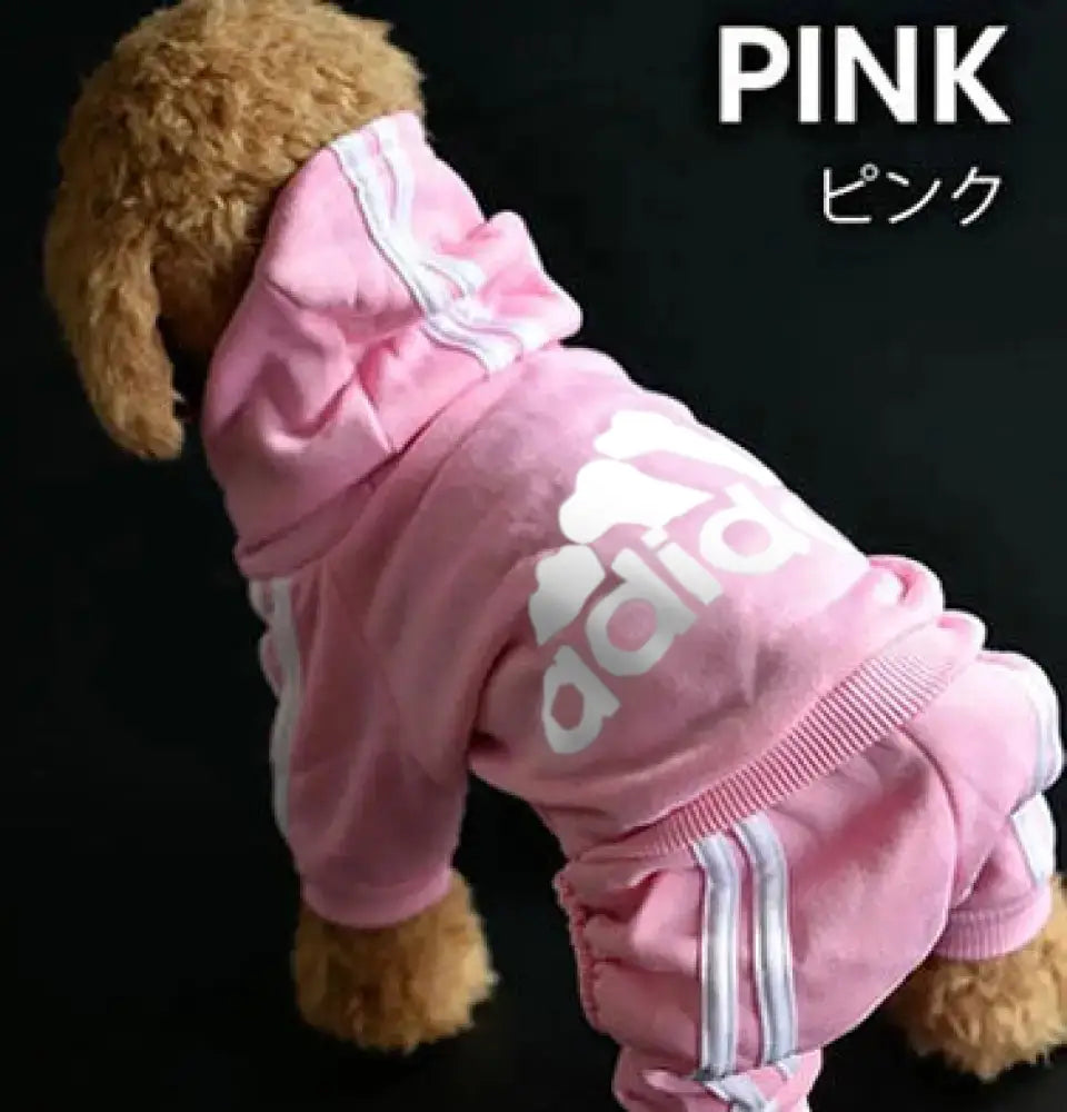 寒い冬にぴったり！7色展開ドッグウェア 犬服 暖かい 冬服 アディドッグ adidog ペット服 小型犬 パーカー お散歩 オーバーオール 裏起毛 ID156 ピンク / XS(着丈20cm) ペット用品＞ウェア