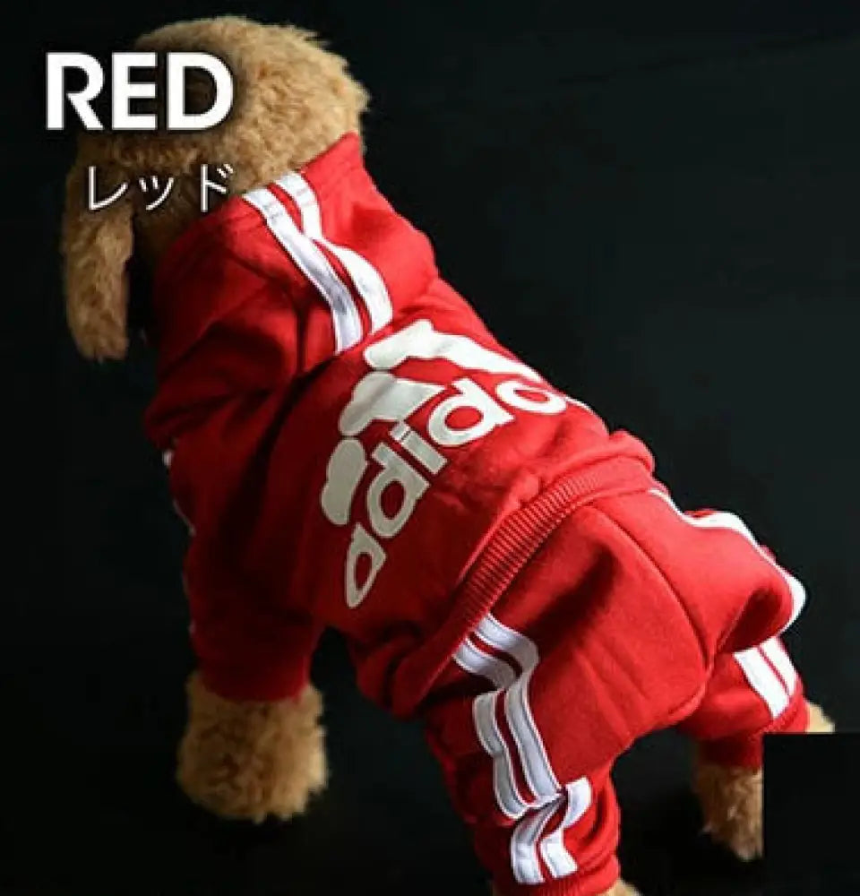 7色展開ドッグウェア 犬服 暖かい 冬服 アディドッグ adidog ペット服 小型犬 パーカー お散歩 オーバーオール 裏起毛 レッド / XS(着丈20cm) ペット用品＞ウェア