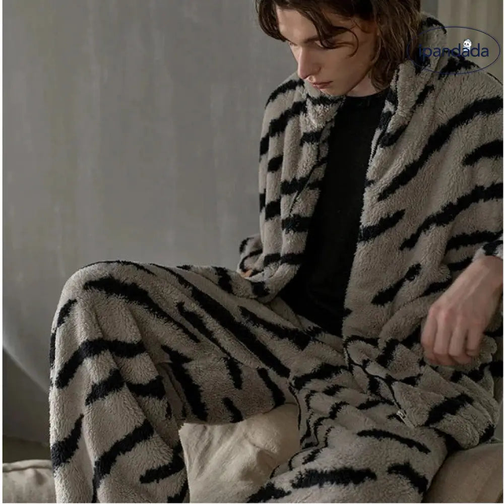 ストライプ パジャマ メンズ コーラルフリース 秋冬用 厚手 セット メンズ カジュアル ルームウェア 冬用 ID3018