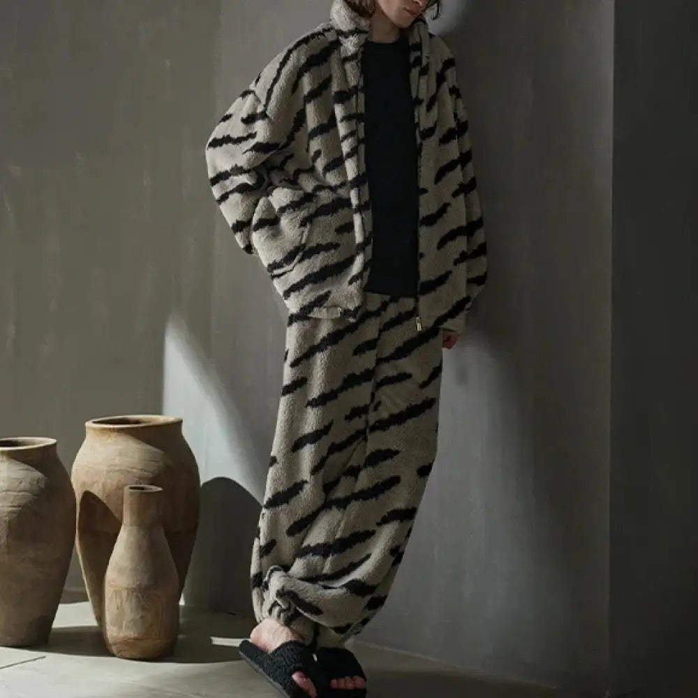 ストライプ パジャマ メンズ コーラルフリース 秋冬用 厚手 セット メンズ カジュアル ルームウェア 冬用 ID3018 写真通り / L