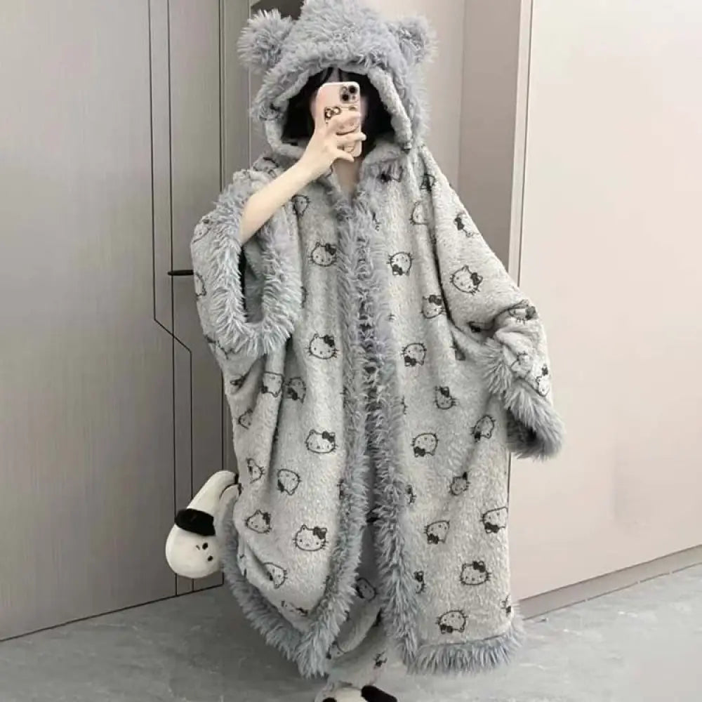 ハローキティ ガウン レディース 冬 ケープ 厚手 肌ざわり良好