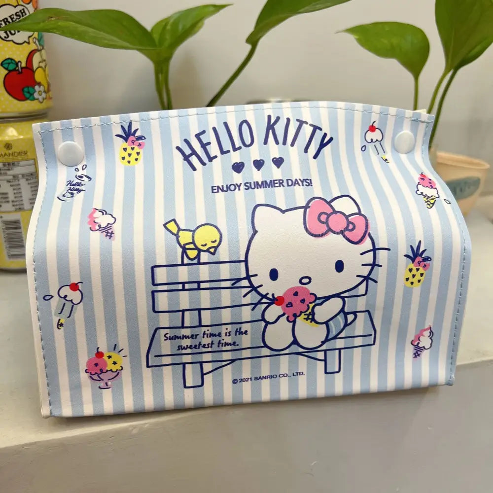 ハローキティ カートゥーン かわいい ガールズ ティッシュボックス 収納式 車載用 家庭用 オフィス用 ポータブル ティッシュケース ID3615 ブルー / 20*12*15cm