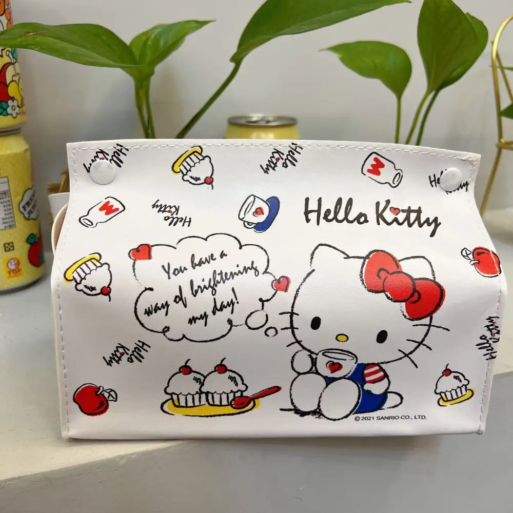 ハローキティ カートゥーン かわいい ガールズ ティッシュボックス 収納式 車載用 家庭用 オフィス用 ポータブル ティッシュケース ID3615 ホワイト / 20*12*15cm