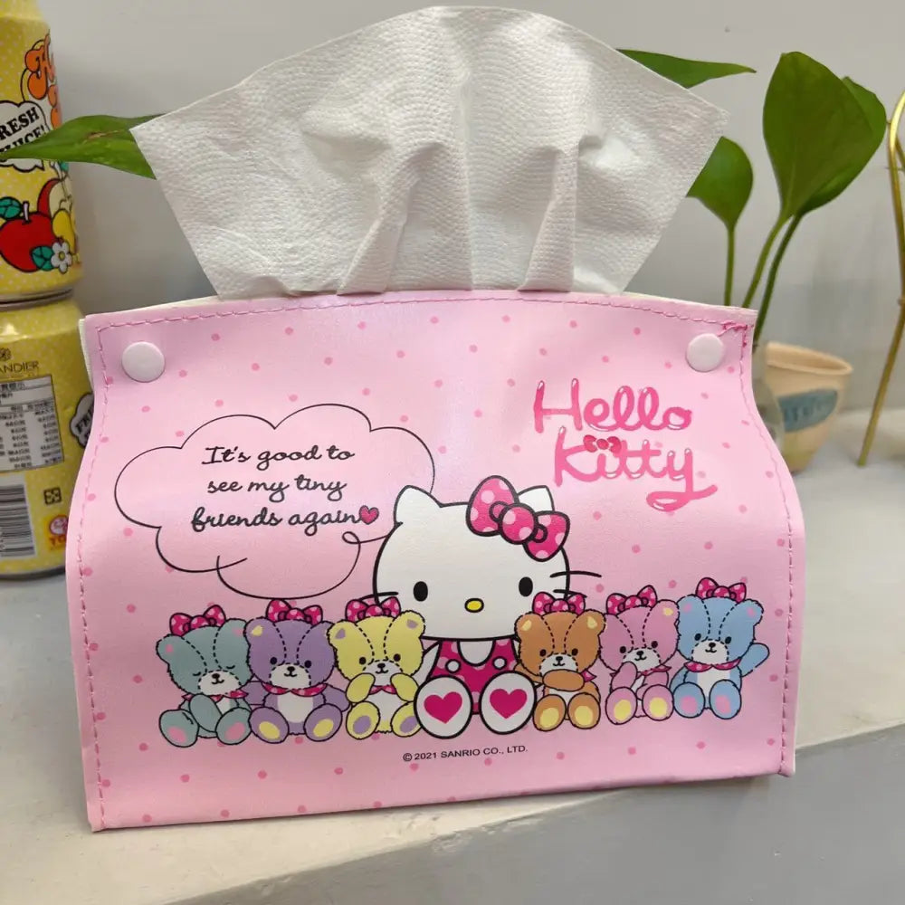 ハローキティ カートゥーン かわいい ガールズ ティッシュボックス 収納式 車載用 家庭用 オフィス用 ポータブル ティッシュケース ID3615 ピンク / 20*12*15cm