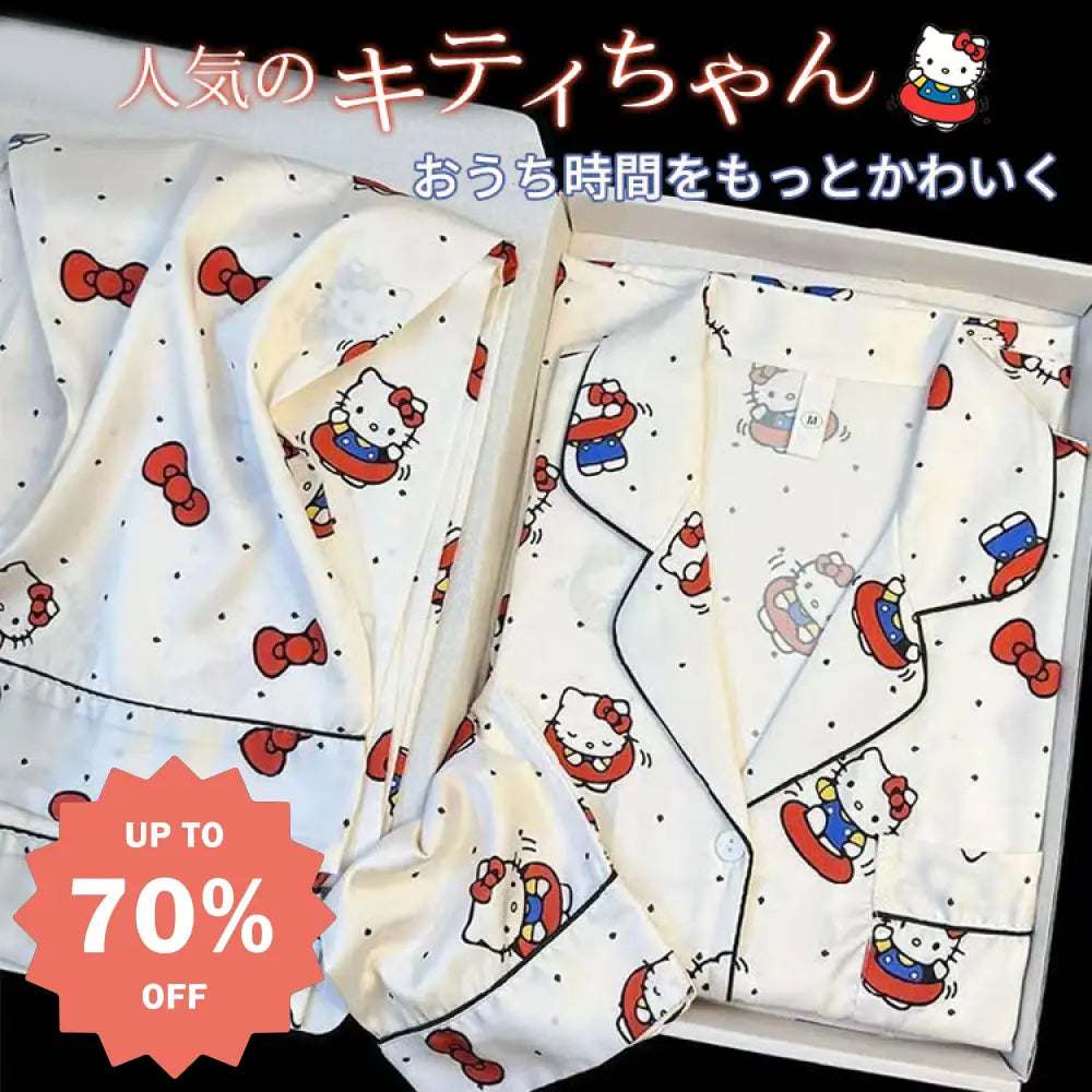 ハローキティ キティちゃん パジャマ レディース 長袖 長ズボン セット 2点 インスタ映え スイート かわいい 部屋着 ホームウェア 肌触り ソフト リラックス 快適 おしゃれ コレクション お揃い デザイン プチプラ おすすめ