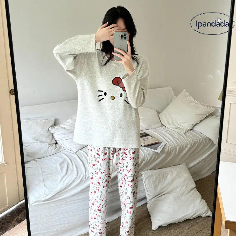 ハローキティ 綿100% パジャマ レディース 春 秋 長袖 かわいい ホームウェア 夏 外出可 快適 ゆったり 吸汗 通気性 おしゃれ 女性用 ルームウェア 薄手 軽やか 着心地 シンプル カジュアル ナチュラル プレーン リラックス ID2187
