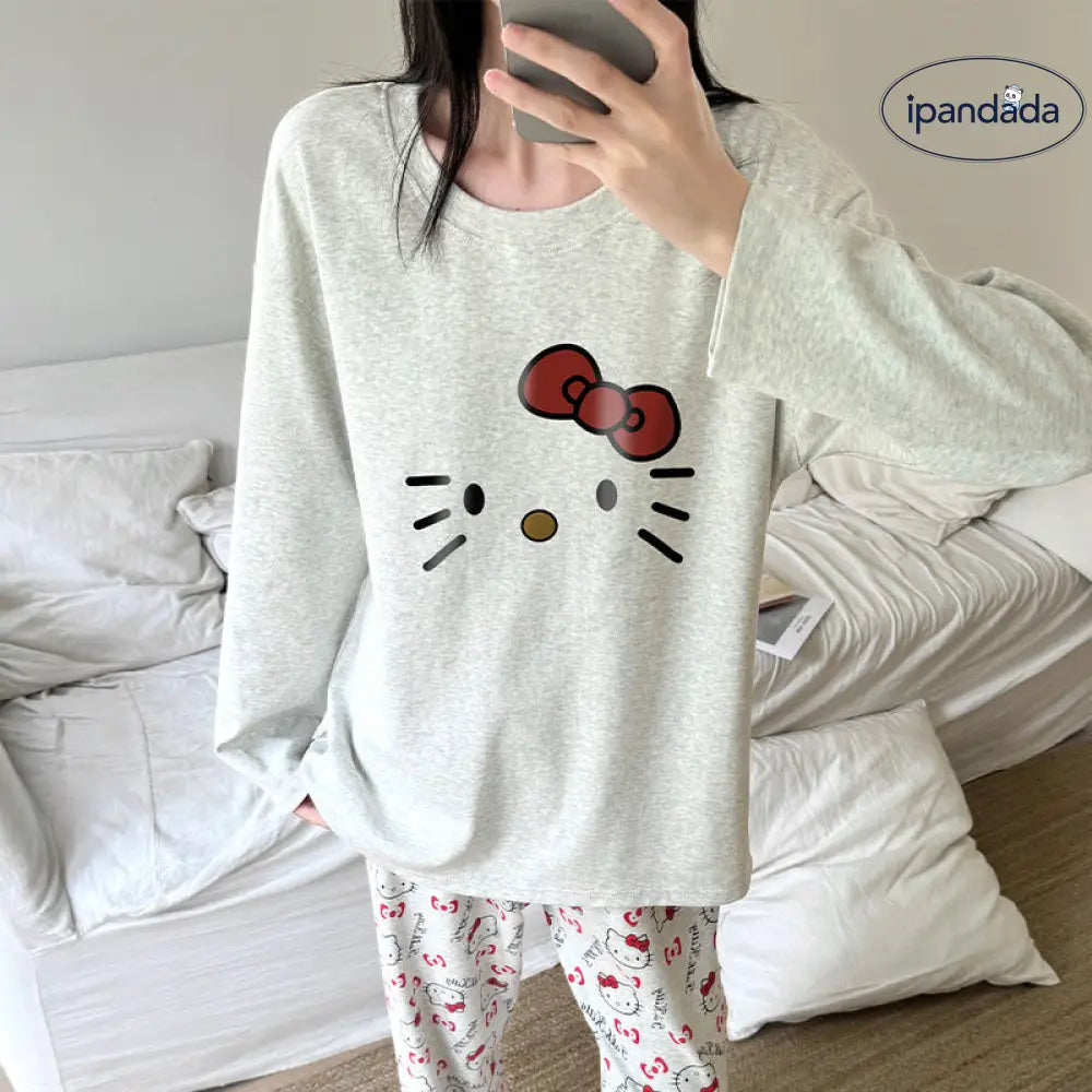 ハローキティ 綿100% パジャマ レディース 春 秋 長袖 かわいい ホームウェア 夏 外出可 快適 ゆったり 吸汗 通気性 おしゃれ 女性用 ルームウェア 薄手 軽やか 着心地 シンプル カジュアル ナチュラル プレーン リラックス ID2187