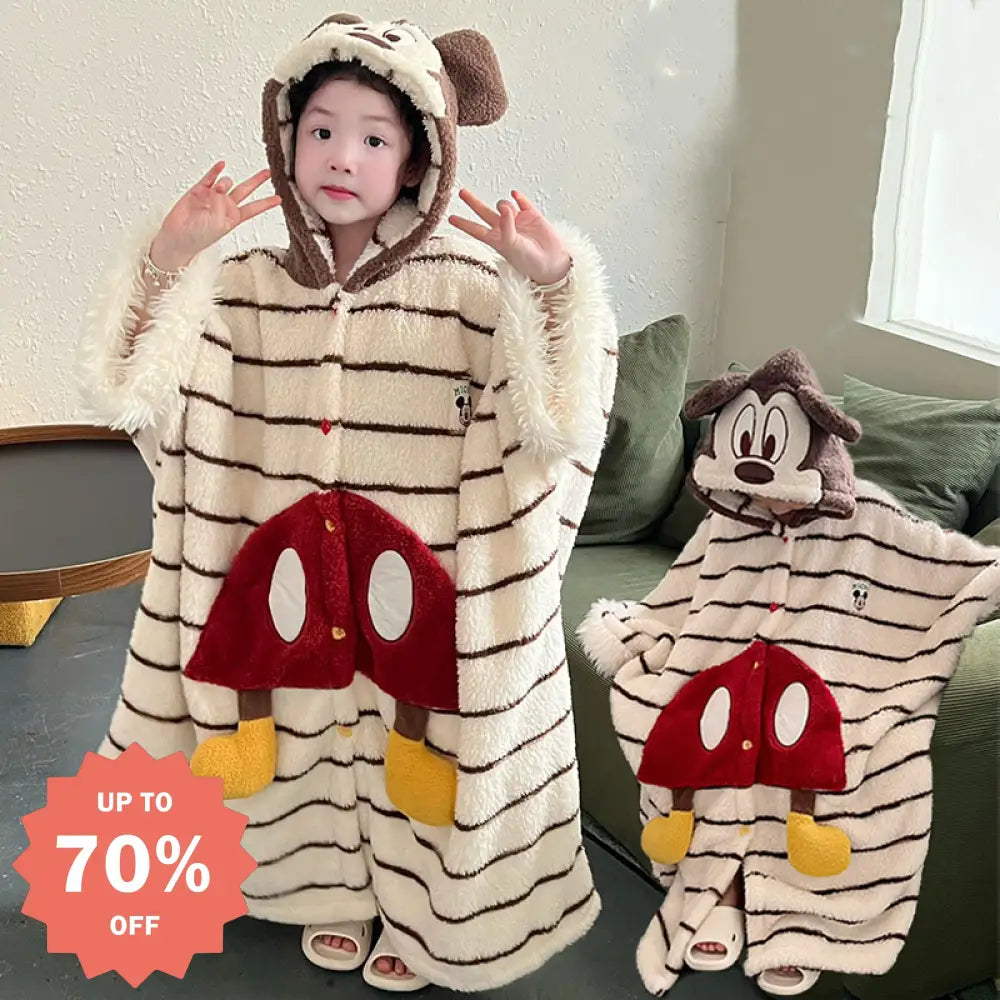 ハローキティ ミッキー フード付き サンゴフリース バスローブ 秋冬 厚手 レディース 女の子 ケープ パジャマ ルームウェア ID2889