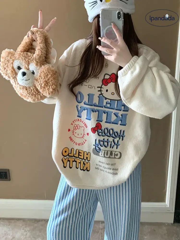 ハローキティ パジャマ レディース 秋冬 フリース 厚手 フリース裏起毛