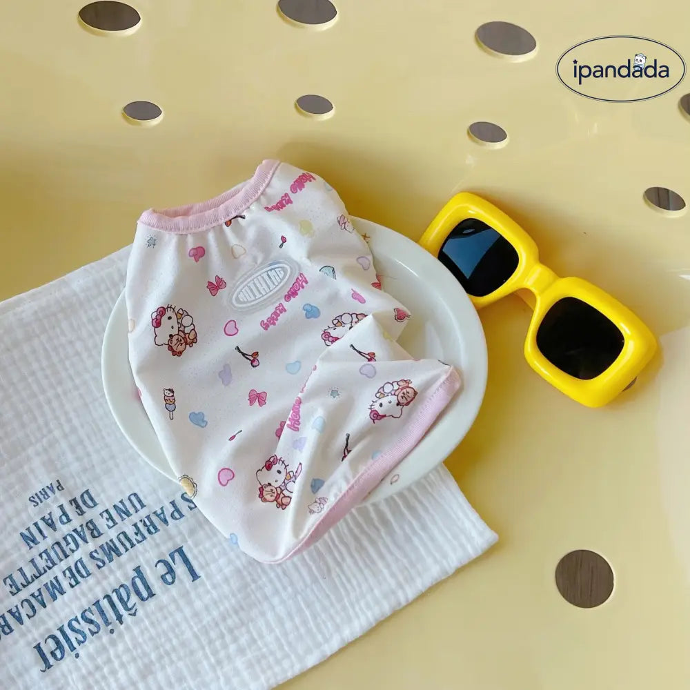 ID1671 ハローキティ ペット服 夏用 レース ノースリーブ かわいい 水玉 キャラクター 動物 犬 猫 小型犬 トイプードル ビションフリーゼ 涼感 通気性