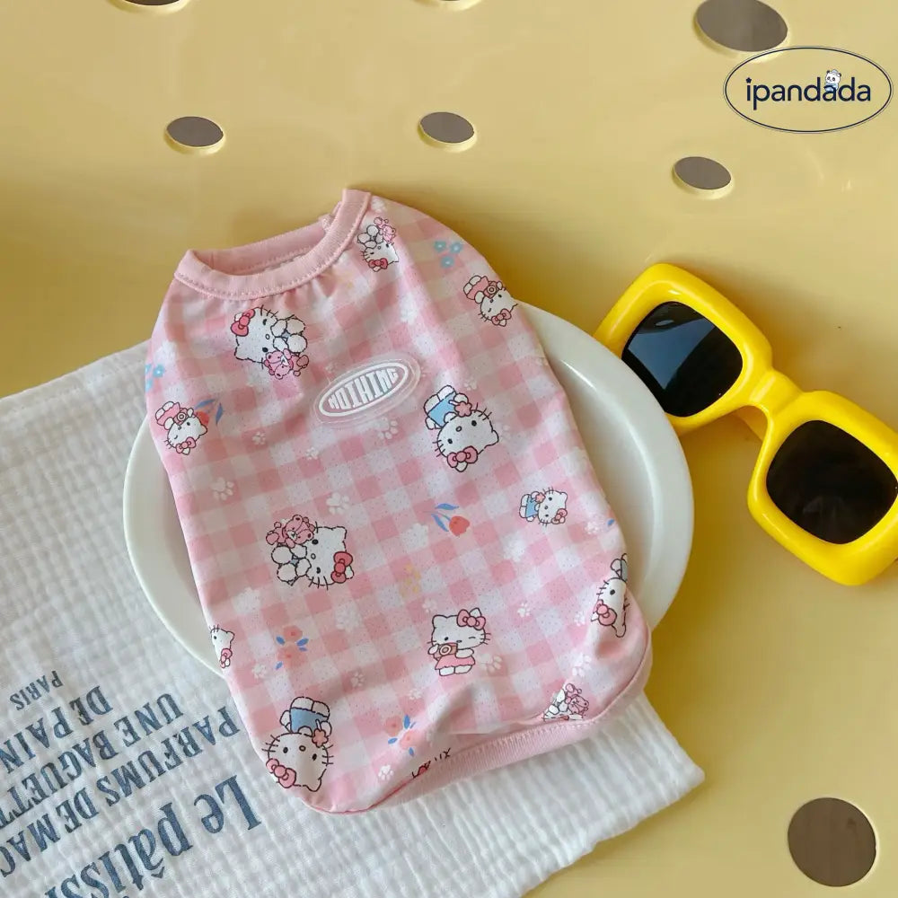 ID1671 ハローキティ ペット服 夏用 レース ノースリーブ かわいい 水玉 キャラクター 動物 犬 猫 小型犬 トイプードル ビションフリーゼ 涼感 通気性